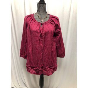 Faded Glory Peasant Top Womens Size XL 16-18 Cranberry Cotton Boho Lightweight